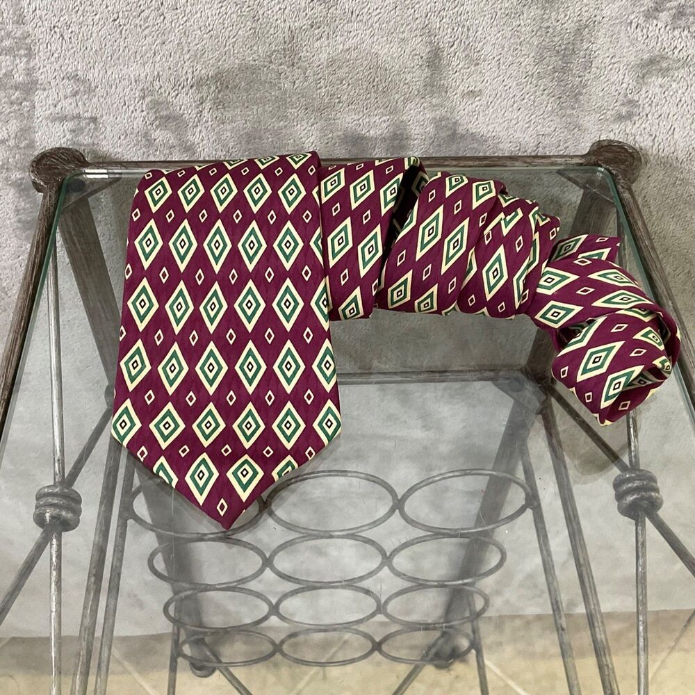 Vintage Polo Ralph Lauren men’s silk tie diamond, purple/green handmade USA *